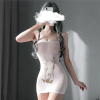 Sheer Nylon Mesh Bodysuit with Attached Stockings