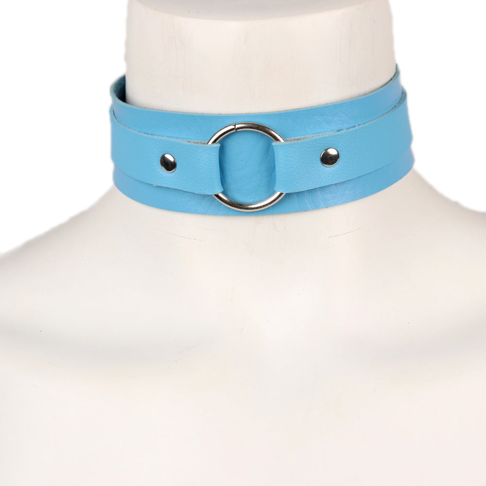 Simple European And American Style PU Leather Bondage Collar Hip Hop Nightclub O-ring Ornament Necklace Neck Bandana
