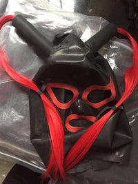 Natural Latex Hood Mask with Wig for Bondage & Roleplay