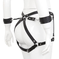 Leather Bondage Shorts with Handcuffs - BDSM Set