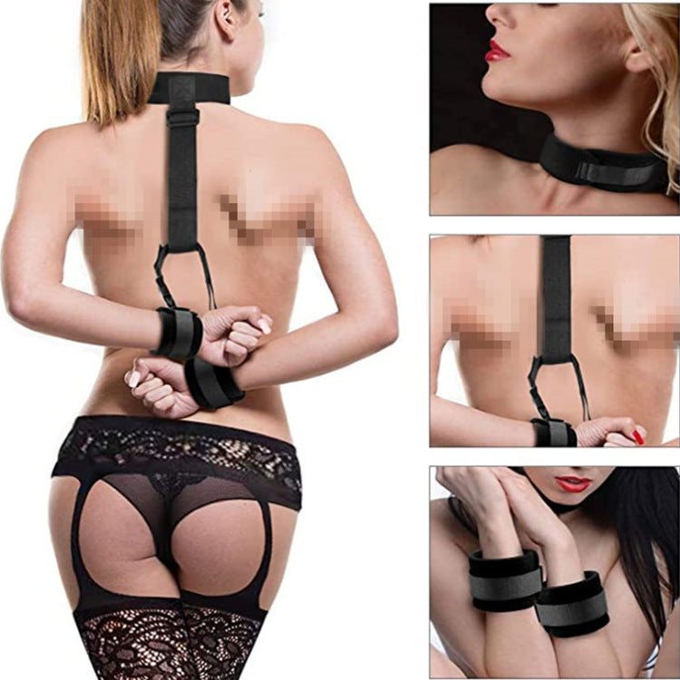 BDSM Neck Collar Behind Back Handcuffs Bondage Restraint Set