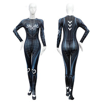 Navy Blue Double Zipper Bodysuit Printed