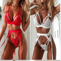 Cute Doll Lace Lingerie Set - Polyester Red White