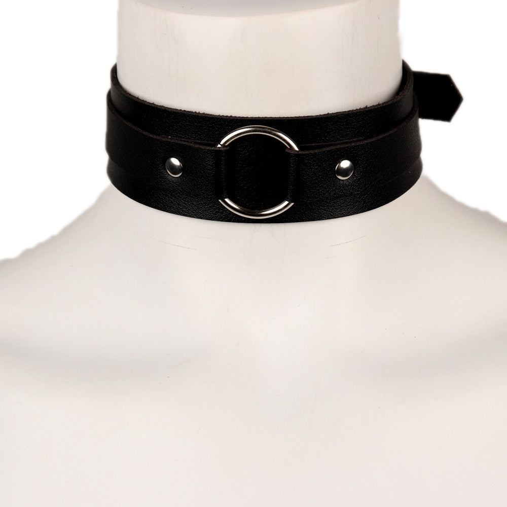 Simple European And American Style PU Leather Bondage Collar Hip Hop Nightclub O-ring Ornament Necklace Neck Bandana