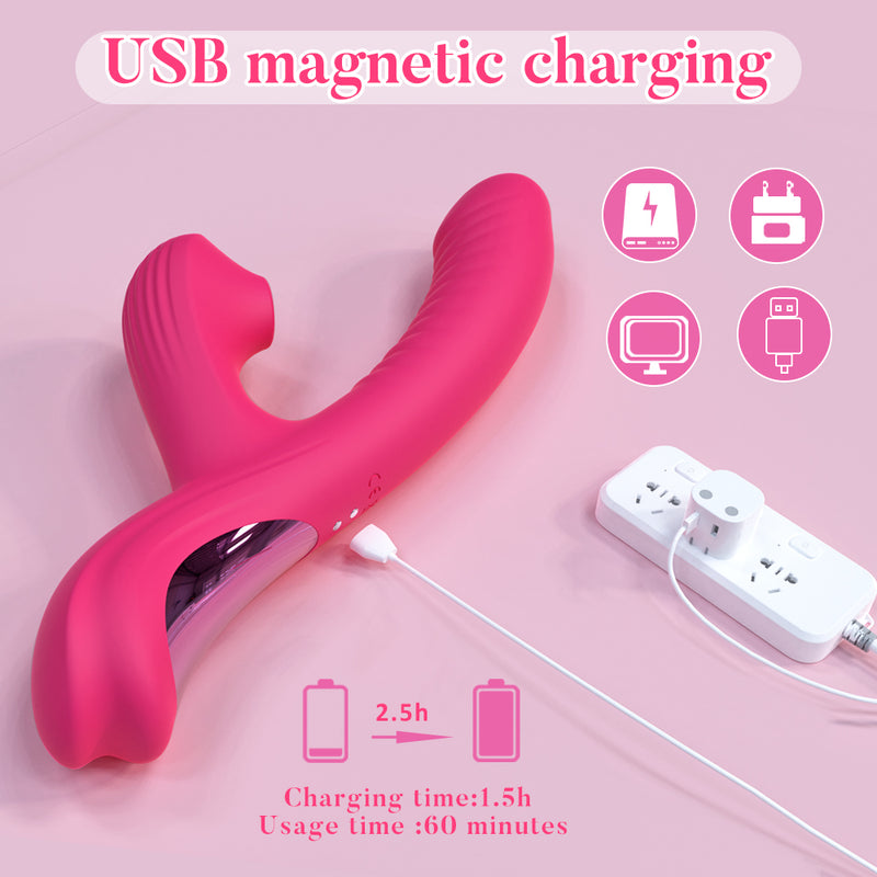 Silicone G-Spot Vibrator with Clit Suction - 10 Modes