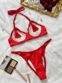 Hollow Out Tassel Lingerie Set with Leg Rings