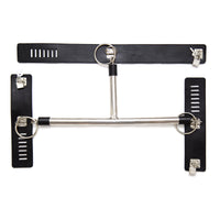 Metal & Leather Restraint Bar - Spreader Handcuffs