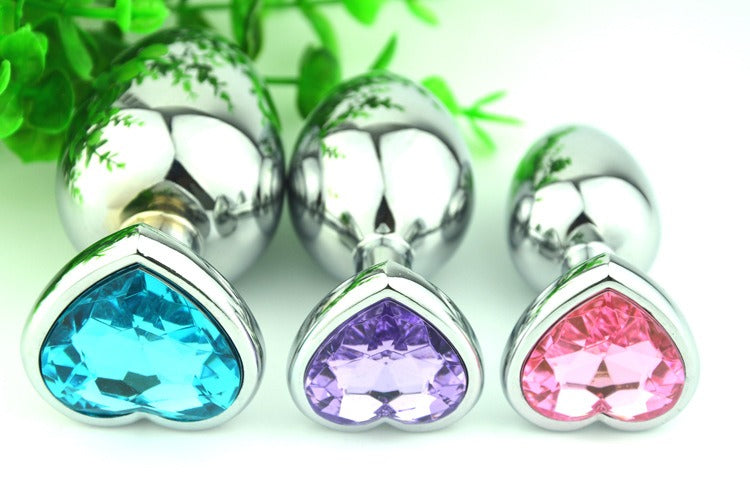 Heart-Shaped Metal Anal Plug — Jeweled Base Design