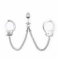 Metal Handcuffs with Anal Plug Connector Bondage Set