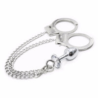 Metal Handcuffs with Anal Plug Connector Bondage Set