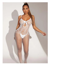 Hollow Bow Suspender Mesh Bodysuit Nylon