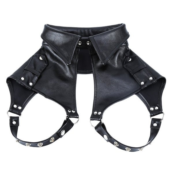 Black PU Leather Chest Harness Strap Bodysuit