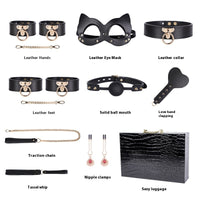 Genuine Leather 8-Piece Bondage Set with Handcuffs