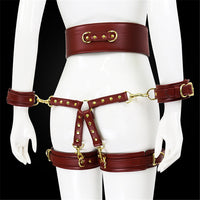 PU Leather Handcuffs Leg Cuffs with Waist Restraint Belt