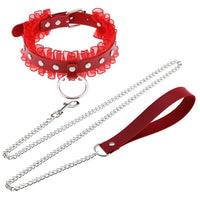 PU Leather Lace Collar with Leash Bondage Choker