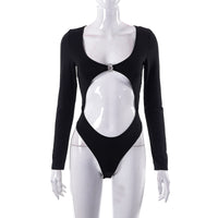 Black Long Sleeve Metal Accent Bodysuit