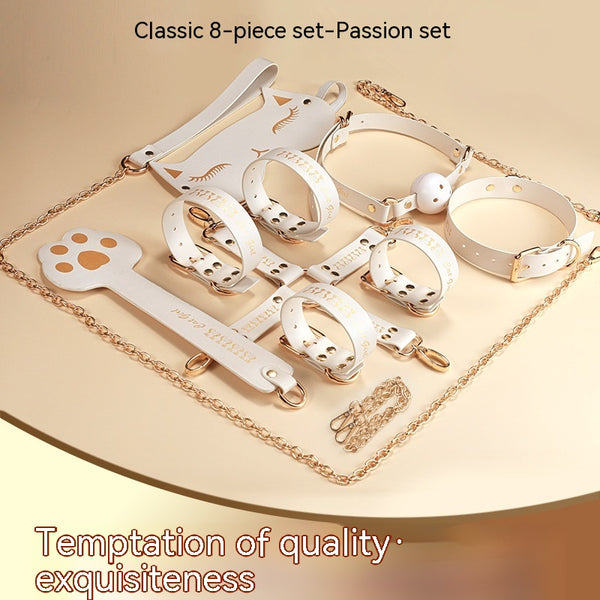 PU Leather BDSM 8-Piece Bondage Set Handcuffs Footcuff