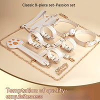PU Leather BDSM 8-Piece Bondage Set Handcuffs Footcuff