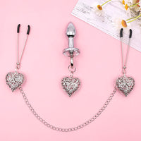 Nipple Clamps & Anal Plug Set - Chain Link w/Lube