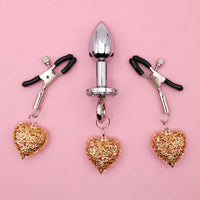 Nipple Clamps & Anal Plug Set - Chain Link w/Lube