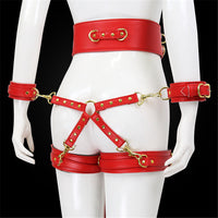 PU Leather Handcuffs Leg Cuffs with Waist Restraint Belt