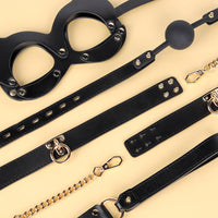 Genuine Leather 8-Piece Bondage Set with Handcuffs