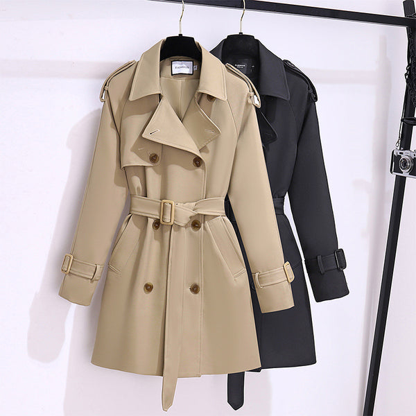 Short Polyester Trench Coat Women Khaki Black