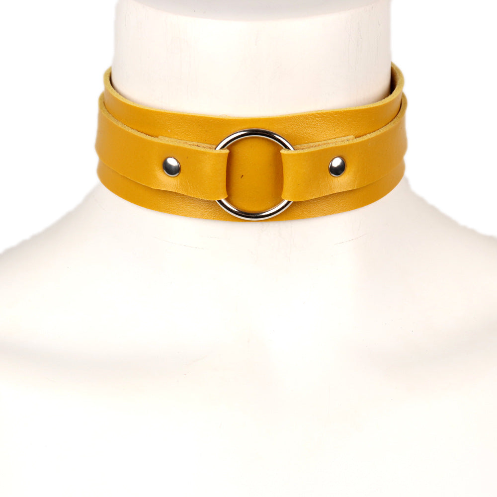 Simple European And American Style PU Leather Bondage Collar Hip Hop Nightclub O-ring Ornament Necklace Neck Bandana