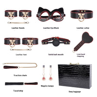 Genuine Leather 8-Piece Bondage Set with Handcuffs