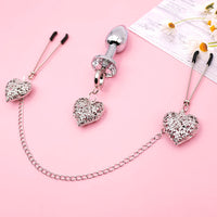 Nipple Clamps & Anal Plug Set - Chain Link w/Lube