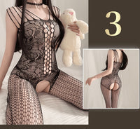 Sheer Nylon Mesh Bodysuit with Attached Stockings