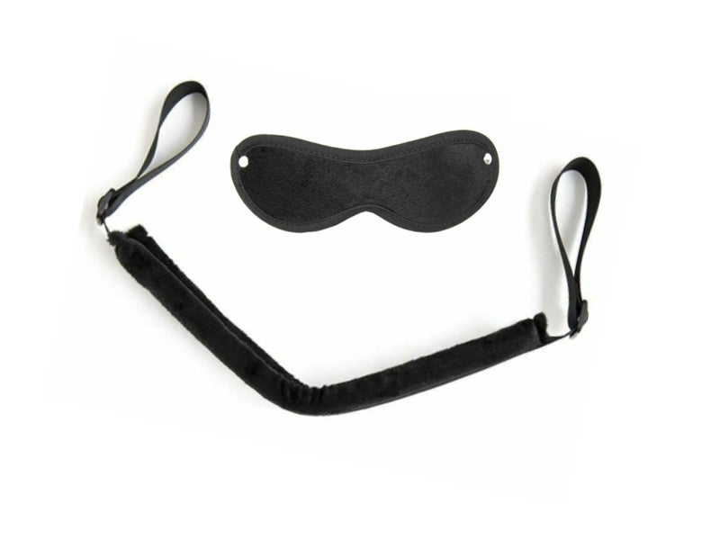 Short Plush Studded Face Mask Black Blindfold Toy