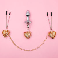 Nipple Clamps & Anal Plug Set - Chain Link w/Lube
