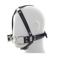 Leather Mouth Gag Harness with Stainless Steel Plug