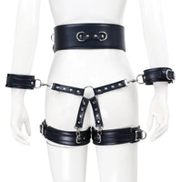 PU Leather Restraint Set - Handcuffs, Ankles & Waist