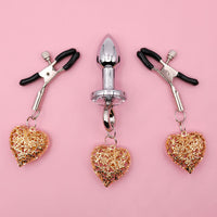 Nipple Clamps & Anal Plug Set - Chain Link w/Lube