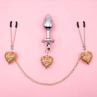 Nipple Clamps & Anal Plug Set - Chain Link w/Lube