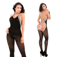Nylon Halter Bodystocking Open Crotch Lingerie