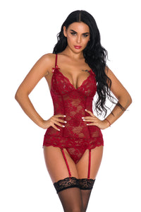 Lace Sheer Corset Bodysuit Modal Two Piece Set