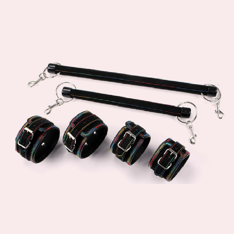 Leather Spreader Bar Bondage Handcuff Ankle Cuff Set