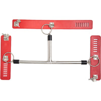 Metal & Leather Restraint Bar - Spreader Handcuffs